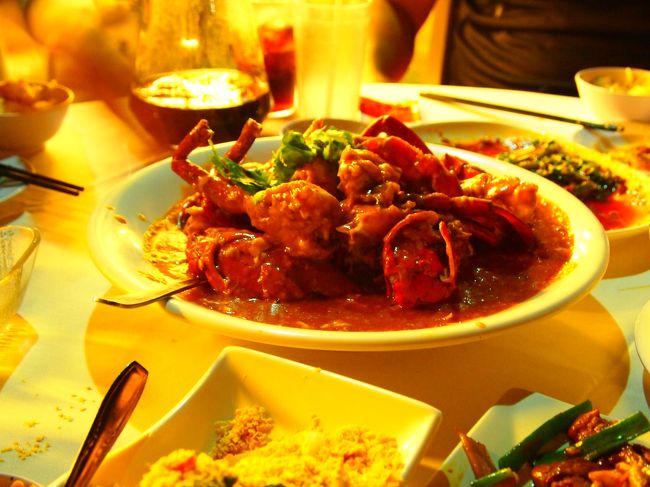 チリクラブｷﾀ━━(ﾟ∀ﾟ)⌒Ｙ⌒(｡Ａ｡)⌒Ｙ⌒(ﾟ∀ﾟ)⌒Ｙ⌒(｡Ａ｡)⌒Ｙ⌒(ﾟ∀ﾟ)━━!!<br /><br />実はカニもダメ（←シーフード料理店に来る資格無いですね…私）だったんですが、どうやら私、カニの茹でたニオイがアウトなだけらしく、これは味付けのおかげか、おいしく頂けました…！！！！！<br />カニは身がギュッッと詰まっていて食べ応え抜群…！！そして、このソースがまた美味い…！！！！！<br />一緒に出てきたパンにソースつけて食べるのが美味しくて仕方なかった…！！！『何コレ！！美味しい！！！』って言ったら、家族全員に笑われました（笑<br />多分、よっぽど美味い！！って顔しながら食べてたんだろうなぁ…（笑<br /><br />しかも、結構いい歳なのに『殻を取るのは難しいですから、私がやりますね〜』とSちゃんにむいてもらう始末…。ご家族も『ほら、せっかくだからハサミのところ（※ハサミは身が多くておいしいところ）取ってあげなさい』と、端っこの方でいいのに、ことごとくハサミの部分とか、いい部位ばっかりむいてくれました…。<br /><br />なんて親切なご家族なんだ…(´；ω；｀)ﾌﾞﾜｯ<br />親切すぎて申し訳なくなる…！！！！！