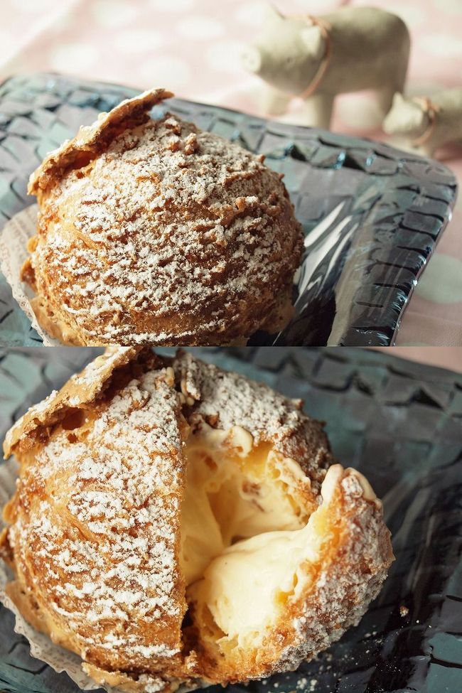 シュークロッカン　２１０円<br /><br />こんがり焼いたシュークリーム<br />ナイフを入れると<br />「ザクッザクッ」<br />といい音がしました。<br /><br />ふーはこんがりシュー生地が好きなので、おいしかった〜♪<br />また買おう！