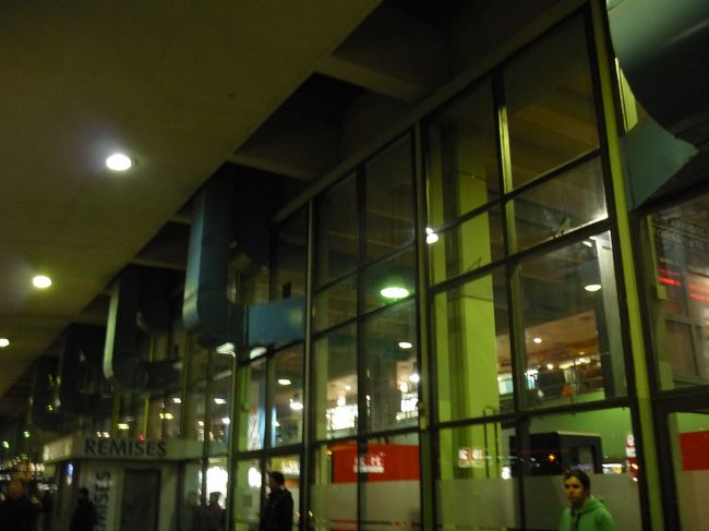 ブエノスアイレスで一泊していざ、プエルトマドリンへ。<br />飛行機で2時間。これまでのフライトに比べたら余裕余裕…なんて思っていたらなんとお隣のチリの火山爆発の影響でプエルトマドリンへのフライト（というか国内線ほとんど）欠航！ウッソー！<br /><br /><br />というわけで急遽高速バスにて向かうことに。写真はレティーロ駅周辺のバスターミナルです。<br /><br />出発時間から遅れること約一時間。いい加減だなあとイライラするけどアルゼンチンではこれが普通なんですって。神経質にしていたら身がもちそうにないので割り切ることに。<br /><br />所要18時間！！神戸〜東京間でもその半分ですよ。もちろんそんな長い時間バスに乗ったことなんてありません。半ば戦慄しながら乗りこむ…