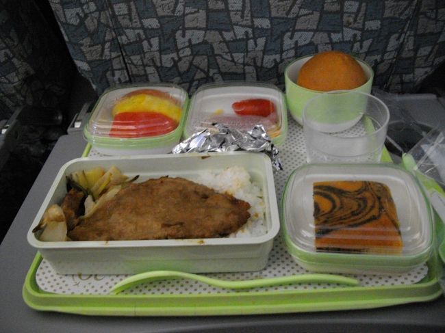 機内食ポーク<br /><br />アツアツ、ジュウジュウいってます