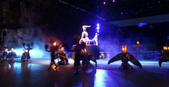 ショーは広大な舞台で、上海雑技団のようなパフォーマンスあり、花火あり、太鼓あり、馬が駆けぬけ、羊やヤギさんが目の前を歩き、なんでもありでした。