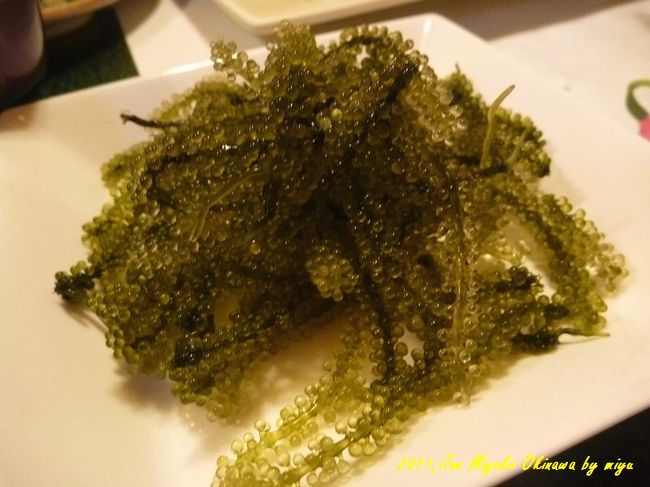 店主さんの心遣いにより、でてきた大量の海ブドウ。<br />こんなに食べられないけど、残すのはしのぎなく必死で<br />食べる・・・・。