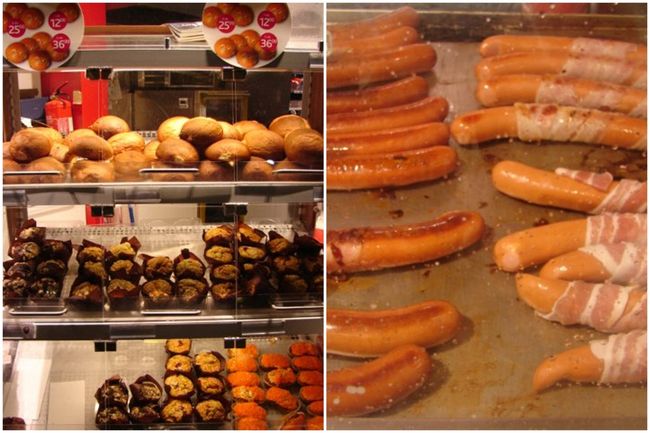 たいてい、こういうものが並んでいまして。<br />品数はまあまああるんです。<br />高いんですけど。<br /><br />左のソーセージは美味しかった！<br />概要にも書きましたがバリバリの粗挽きソーセージ。<br /><br />ケチャップとソーセージは自分でかけます。<br /><br />ただよくよく思い返せば、<br />美味しいお店といまいちのお店がありました。<br /><br />私がバックパッカーだったら、<br />行く先々でこれさえ食べていればいいと思いました。<br />決して安くないですけどね。<br />