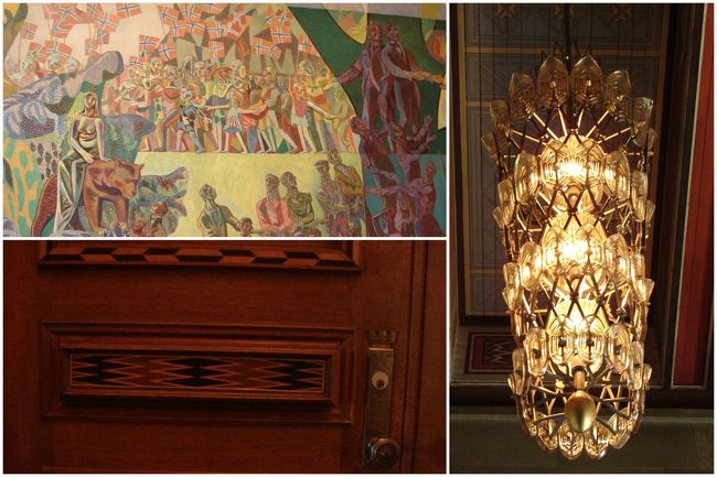 左下、ドアの装飾に寄木細工。<br />渋い。