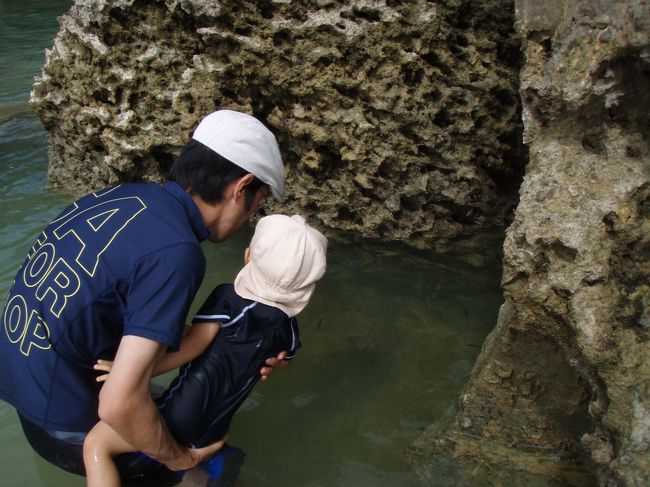 午前中からお昼にかけて干潮の時間帯です。<br /><br />ホテル前のビーチも潮が引いて、沖の岩場まで歩いて行くことができました。<br />岩場に潮溜まりができて、青や黄色のカラフルな魚がいっぱいです。