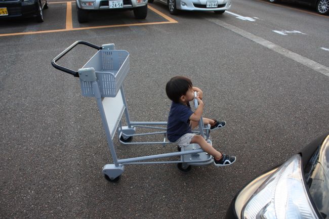 GWや年末年始の海外からのUターンのニュースでよくある風景、家族連れがカートにスーツケースを積んで、その上に子供が座っているのを見る度に「チッ、かわいげのない子供」と思っていました。<br />自分が子連れ旅行するようになって分かったのは、あっちこっち動き回るくらいならカートの上に乗っていてくれ･･･と。<br /><br />わが子は自分から乗りこんできました。<br />人目には「けッ」と思われているのでしょうか。
