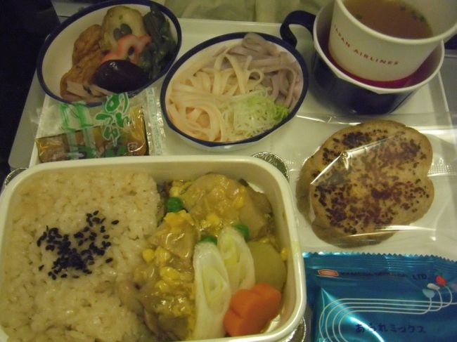 こちらは和食の親子丼です。<br /><br />どちらも美味しかったですが、個人的には親子丼の方が<br /><br />美味しかったかな。<br /><br />どちらの食事にも、食後にハーゲンダッツのアイスが<br /><br />出ます。<br /><br />飛行機で食べるアイスって美味しいんですよね。