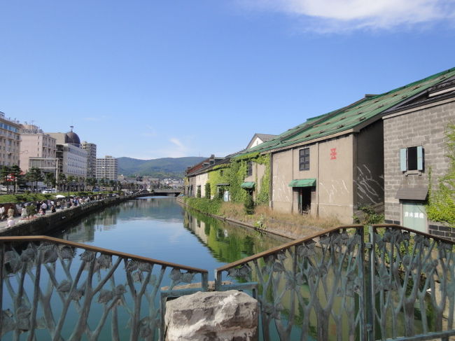 小樽運河。<br />にぎわっています。人力車がたくさん待っていて、乗りたかったけれど、時間がないのでお話しだけ聞きました。みんながいかない、静かな奥の方の運河に連れて行ってくれるそう。私たちが歩いてきた客船が見える場所や　海猫屋さんも、隠れスポットだったそうで、「いいところ歩いてきましたね！」と褒められました♪<br />　人力車はエビス屋さん。鎌倉に出てるのと同じ会社だそう。