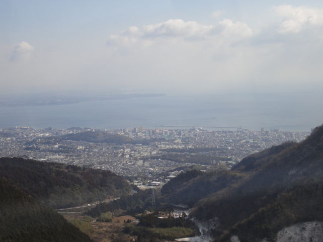 眼下には別府湾や別府の町が見えます。こんなに高い。