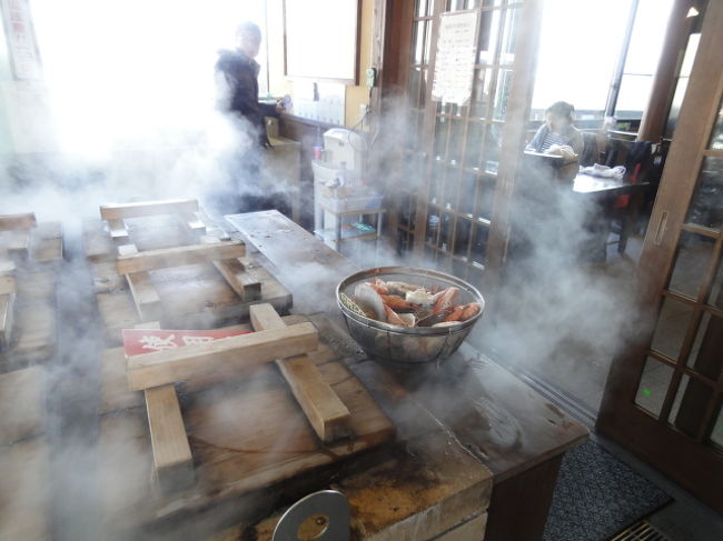 こんな感じで蒸しています。<br /><br />さて、別府温泉の温泉街らしい通りを抜けて　広い通りを右折すると「ひょうたん温泉」がありました。<br /><br />　ひょうたん温泉は、砂風呂の蒸し風呂があったり、打たせ湯が有名だったり、こちらにも地獄蒸しのお料理が食べられたり、楽しめたはず。だったのですが・・・。<br />　他の皆様は　温泉に入らなかったそうなの。お食事だけだったそうで。私がこちらへ同行しなかったからかも。<br />　ちょっと悪いことをしてしまいました。<br /><br />　やっぱり施設は　ガイド（＝私）がデモンストレーションしなければいけなかったみたいです。<br /><br />　お天気は晴れ。大分空港へマイクロバスは順調に送って下さいました。海に面して横に1本のすっきりとした美しい空港でした。<br />　羽田に向けて離陸。楽しい旅でした。<br />　温泉効果で　ほかほかのまま帰宅しました。<br />　