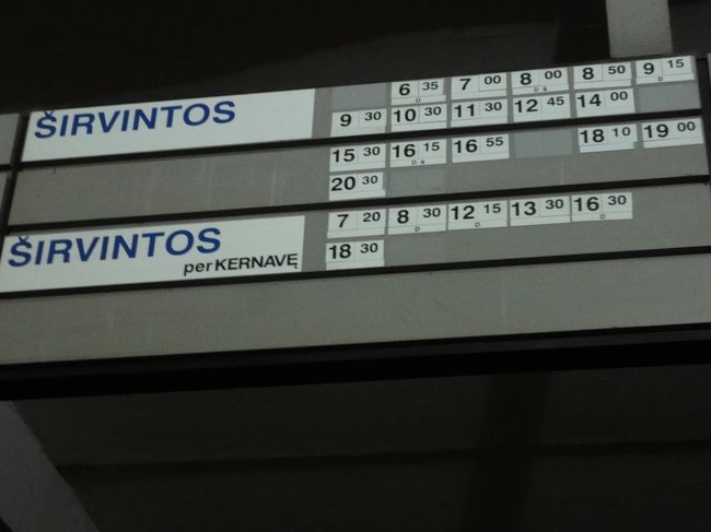 情報提供<br />バス時刻表<br />ヴィリニュス→ケルナヴェ　経由<br />本数が少ない
