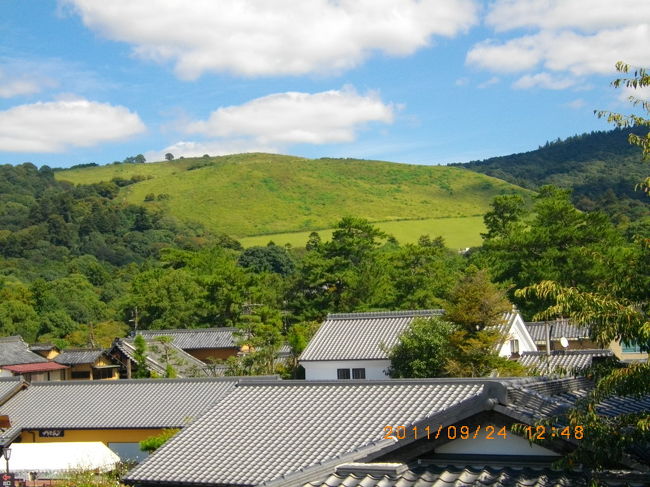 奥村組（建設会社）の記念館展望台からの若草山と青空。