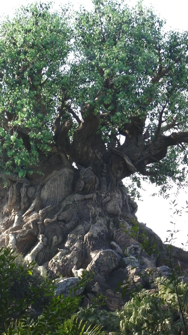 裏側から。よく見ると動物たちの像の集合体で幹が作られています。