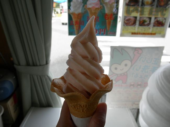 ももソフトクリームを購入。ソフトクリームというよりシャーベットに近く、私にはちょっと甘さが物足りなかったかも。