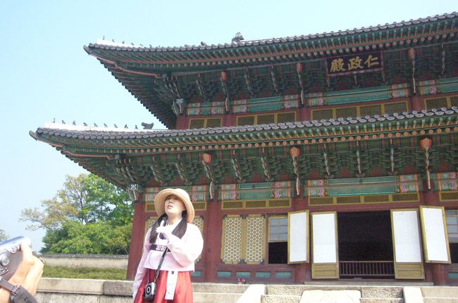 韓国の公認ガイドさんです。マイクを付けて、説明をしてくれています。人数が多いので3グループぐらいできているみたいです。