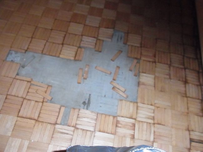 オタワ到着。<br />で、何の写真かと言うと、友人のアパートの部屋の老朽化していた<br />エアコンのパイプが破裂？して部屋中水浸しになり、<br />フローリングが剥げていました。<br />ふ〜ん、こんな風になっているフローリングなんだ〜、と感心。<br />実はケベックシティに到着したとき、この件の連絡は受けていましたが、<br />実際目にすると、大変。この後、一週間以上、お部屋が整うのに時間がかかりました。