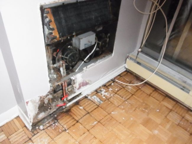 これが破裂したエアコンの配管。<br />隣りの部屋にまで水がきていたので、<br />かなりの量の水が出たみたいです。<br />もちろん階下の人も水浸し。<br />オタワも古い建物が多く、いろいろ大変だそうです。