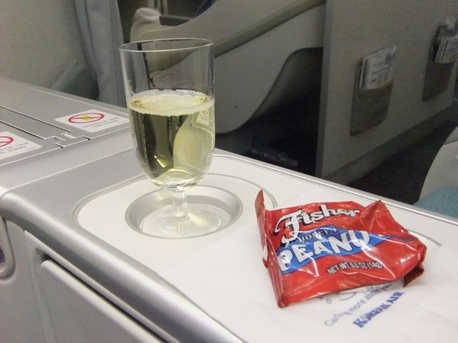 ソウル初セブ行き。<br /><br />まわりはコリアンばかりで日本人は見当たらず。<br />KEでセブはマイナーなのかしら？？<br /><br />KEのウェルカムドリンクはジュースのみと聞いていたけど、セブ行きはシャンパンが選べた♪