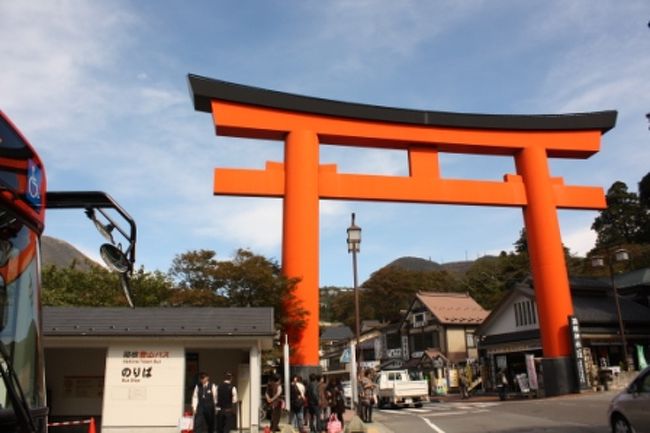 港のまわりはこんな様子。<br />バス乗り場も港の目の前で困る事はない。<br /><br />40分かけて箱根湯本に戻る途中、旧街道の“石畳の街道”も観る事ができる。<br />ロマンを感じるわねぇ〜<br /><br />箱根湯本に戻ったら、お待ちかねのランチタイム。<br />歩いてランチの場所を目指しましょう。