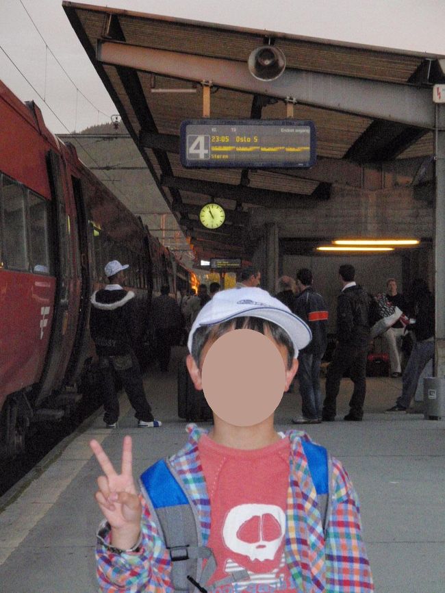 ボードーで駅員さんが言っていたとおり、ステンシャルという駅の手前で代替バスに乗り換えさせられました。。。<br />皆重たいスーツケースなどを持ってバスへダッシュですっ！でもここはノルウェー。私達の重い荷物は見知らぬ方がさっとお手伝いして下さいます(^o^)！<br />バスには長くは乗らず、２０分ほどでローラという駅(ものすごく眠い中の放送をちらっと聞いただけなので違っているかもしれません;汗)に着き、またそこから電車に乗ってトロンハイムへ向かいました。<br />代替バスがあったのでやや遅れ気味でトロンハイムに到着です。<br />電車を乗り換えオスロへ向かいます。(23:05-06:43)<br />やはり薄暗い程度で真っ暗にはなりません。私の感覚では夏の夕方くらいかな？