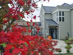 赤く染まったもみじを目の当たりにして、くもり空への腹立たしさも幾らかやわらぐ。皆で写真を撮ったり散策したりしているうちに、ここが目当ての場所（あくまで、私と妻の目当てですが…）のひとつであるカフェ「オルソンさんのいちご」であることに気づく。


まずはほうとうが食べたいので、知る人ぞ知る「いちごパフェ」は明日の楽しみにまわしてここを離れます。

