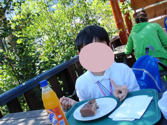 駅の隣のレストランでおなじみファンタとチョコレートケーキを食べます。<br />このチョコケーキ、値段が高いだけで残念なお味。。。<br />チョコレートケーキが大好きな息子も残してしまいました(> <)。<br /><br />でも景色も空気もきれいで気持ちいいです。