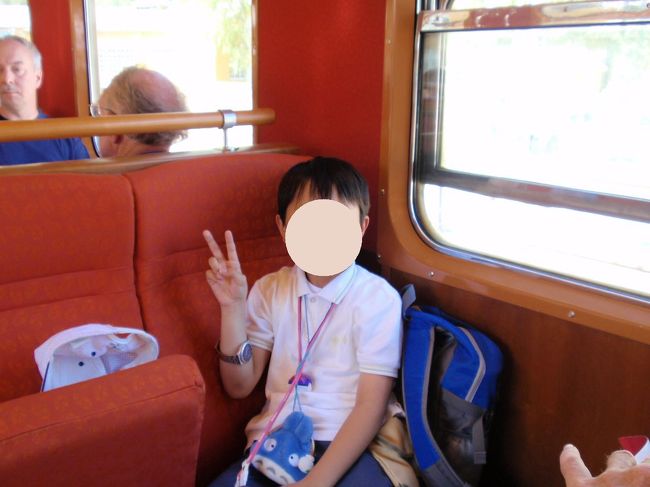 ようやく電車に乗れました。椅子が折りたたみ式になっています。<br />コンサート会場の椅子みたいです。