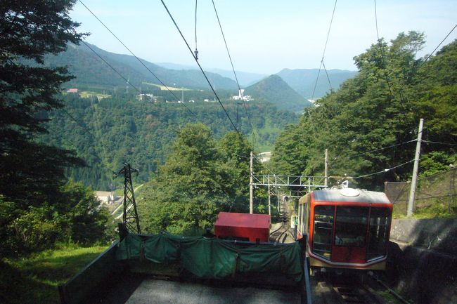 ケーブルカーです。荷物も運んでいます。