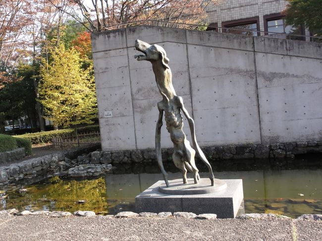 正面から見ると，こんな感じの犬。<br />「水犬」という作品で，英語では「aqua dog」とかって書いてた気がします。<br />どういう意味だか分からないので興味を引きます。<br /><br />この池には鯉もいっぱいいて，子どもたちがキャッキャと楽しそうに遊んでいました。