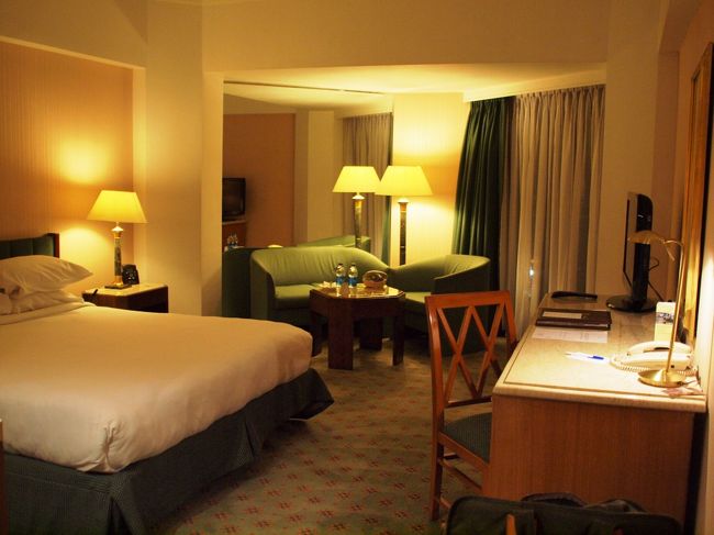 カイロのすっごい喧騒の中を送迎車は一路我らの宿ヒルトンへ向かって進む。<br /><br />ここには、車線という概念は無いのか？<br />もう好き勝手に車が動いているようにしか見えない。よく事故らないなぁ。<br />ついでに、ブブーブブーとクラクションの嵐。<br />車線をきちんと守れば、もっとスムーズに進んでクラクションも鳴らさなくていいようになるのに。。。<br /><br />渋滞のため約1時間ほどかかってラムセスヒルトン到着。<br />ホテルに入るのにも、すべての荷物/人間もX線チェックが必要。<br /><br />エグゼクティブフロアでチェックインして部屋へ案内される。<br /><br />やっと到着。疲れたぁ。