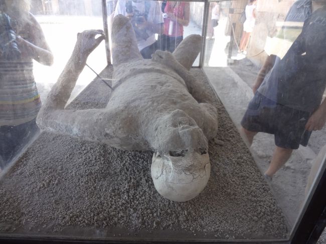よく見ると頭蓋骨の一部が露出しています。<br />これは化石ではなくて本物の人骨で、骨以外の部分は時間と共に風化して無くなってしまうので石膏で出来ているのです。