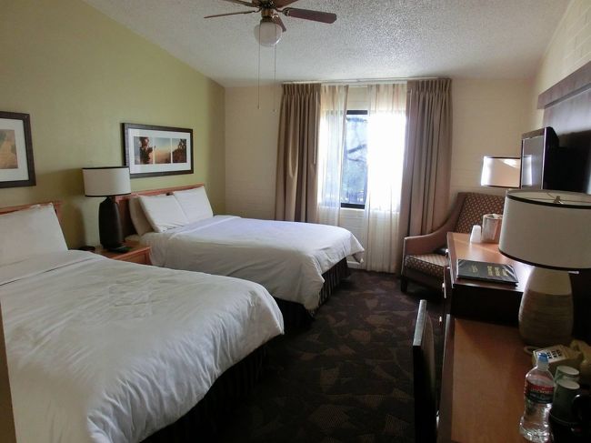 ホテルは改装後だったようで、大変きれい。<br />　ただロッジなので、フロント（レストランなど）までの移動が　10分近く掛かり　不便。<br />　真っ暗な坂道を移動するのは　危険も感じられた<br />（通常は車を使う想定なので　致し方ない）<br /><br />　案の定　夕食後　部屋への帰り道（上り坂）　真っ暗な広大な敷地の中をうろうろと迷ってしまった。(&gt;_&lt;;)<br /><br />　親切なアメリカ人（日産で働いている旅行客）が　懐中電灯を使い案内してくれたが　この人も迷って（車で移動しているので当然？）全く違い方向に行ってしまい　最後はただ単に私の勘を頼りに計30分以上も　部屋に戻るのに時間が掛かった。（泣）<br /><br />　この親切な方　あのあとちゃんと自分の部屋に戻れただろうか？<br />　ホテル作成のロッジ配置図が間違っているので　自分が案内すると言って呉れたのだが　結局ご本人が間違っていた様だ　当然！（笑）<br />　まあ　悪い人でなくて　良かった。<br /><br />