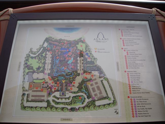 で、次に向かうは、オープンしたばかりの・・・<br /><br />ＡＵＲＡＮＩ！！！<br /><br />Ｊちゃんはディズニー好き、友人一家的にも私的にも気になるホテル☆<br />じゃ、行ってみよう！と♪<br />やった♪<br />ぜーったい自分じゃこれないもんね！ってかいくらディズニーとは言え選択肢には入らないなー。場所的に不便だもん。ゴルフ好きでレンタカーしてたならあり？<br /><br />到着☆<br />が、しかし車はどこに止めていいのやら。。。。路駐の車もいないから止めづらいし・・・ってことで、車寄せのポーターに確認すると一時利用はホテル内で＄35以上買い物するか、その分払うか、とのこと。えーっと・・・どうしよう・・・って迷うこと数秒、買い物することに！<br />ま、このへんのやり取りはやはり今日のガイドの二人におまかせ☆<br />ありがたやー(*´人｀*) <br />そんなこんなで中のお土産ショップを見てみるとあっちこっちに限定グッズが♪o(≧▽≦)o♪買わねば！！！ミッキーの形のマカデミアナッツクッキーがあったので、会社用のおみやげにゲット☆他にも限定ポストカードなんぞ購入。そんなこんなで車駐車代分の条件金額はあーっとゆーまにクリア(笑)