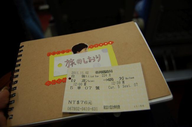 切符。<br />一緒にあるのは、今回の旅行のしおり。<br />気分を盛り上げるために作ってみたけど、これがかなり便利でした。<br />MRTや平渓線の路線図や、行きたいお店の情報を入れてます。<br /><br />筆談するときにはノートになるし、<br />スタンプ帳にもなるし万能です！