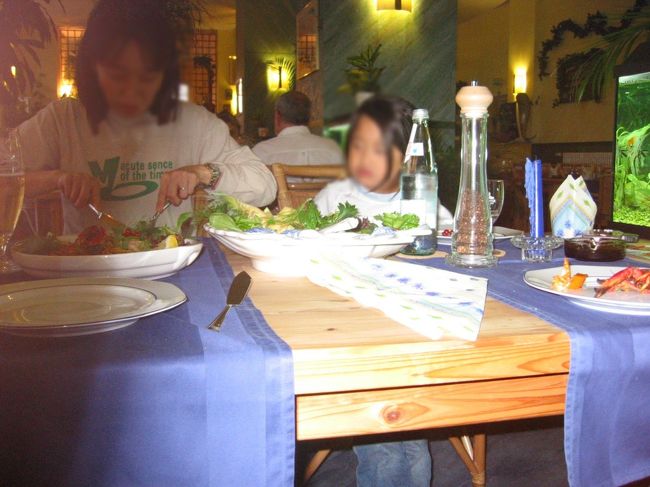 ロストックのレストランです。だいたいドイツのレストランは照明が日本に比べて暗いと思います。というか、照明はホテルでもどこでも日本より暗い。どうも彼らは日本人より暗いところでも見えるようで、逆に明るい所に弱く、夏場はサングラスの人が多い感じます。<br />結局、この日は、食事をした以外は、車か船という移動体の中にいました。