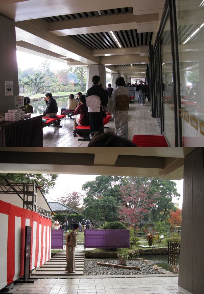 テラス席も在ります。奥に茶席の出口がありそこから奥に向って博物館を出る事になります。<br />写真下　：　もう一度、庭のお茶席の方を撮影しました。