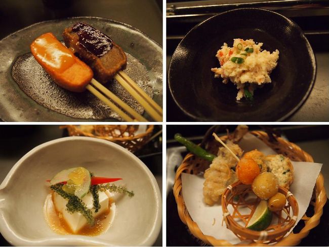 おから豆乳煮<br />おから好きにはたまらない美味しさでした！<br /><br />生麩田楽<br />私はよもぎ麩の方が好み♪<br /><br />海ぶどうのサラダ<br /><br />山芋入りカダイフ揚げと三色団子<br /><br />季節の白和え<br />柿とアボカドの白和えだったのですが、撮る前に食べてしまいました・・。<br />群馬の旅館でいただいた白和えとは比較にならないほど美味しかった〜<br /><br />