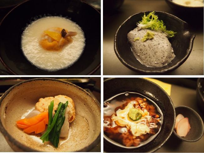 百合根まんじゅう<br /><br />ごまおぼろ<br /><br />銀杏入りひろうすと季節の野菜の炊き合わせ<br /><br />湯葉どんぶりと日野菜漬け<br />