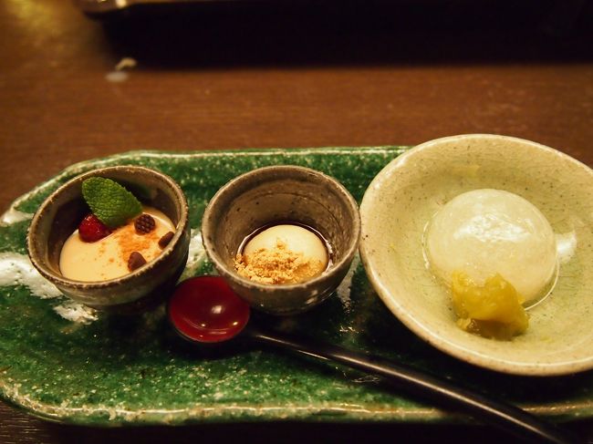 デザート<br />・豆乳入りゆずゼリー　うぐいす餅<br />・豆乳キャラメルプリン　<br />・豆腐白玉<br /><br />本当にどれも美味しくて母はこのコースを食べにまた奈良まで来たい！というほど。<br />ならば、行くときは一緒に連れて行って〜（笑）<br />