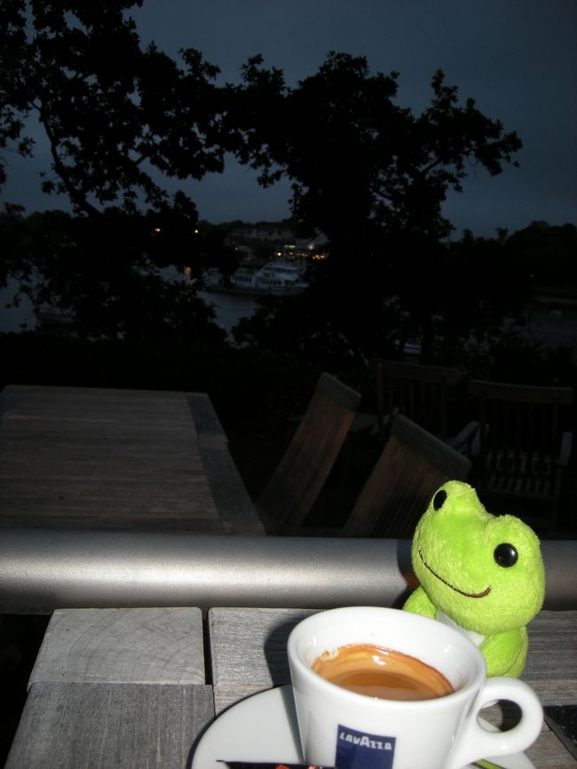 食後のカフェはテラスで<br /><br />夜の海を眺めてまったり贅沢な時間