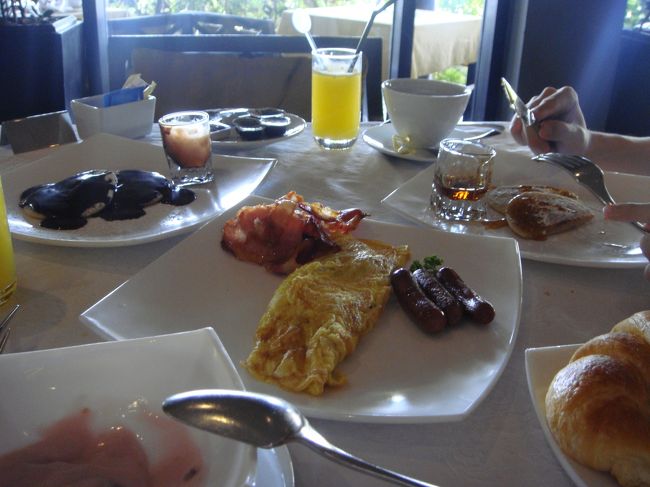 ウェイターさんが、いろいろおススメしてくれるので、頼みすぎました(-_-;)<br />でも、写真中央のオムレツがすごくおいしかった！こちらに行かれる方は是非♪<br />ワッフルとパンケーキをそれぞれ頼みましたが、パンケーキの方がもちもちで美味しかったかな。