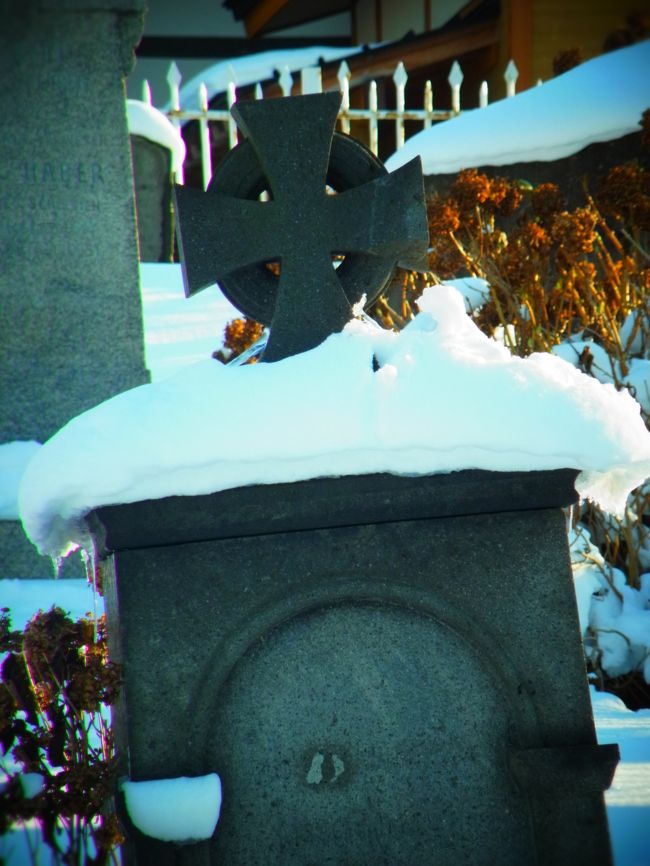 花の頃も良いけど<br />雪の外国人墓地も風情がありますなぁ。