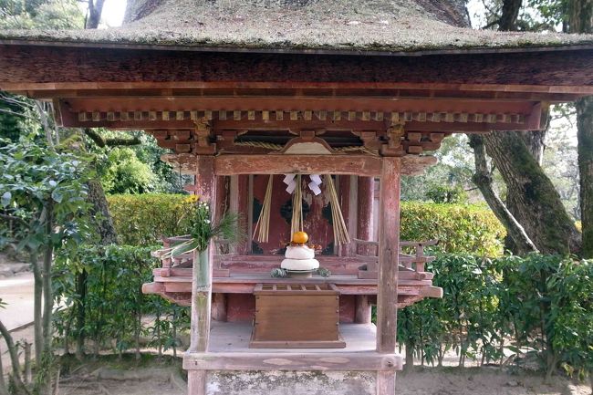 境内に祀られている小さなお社にも、お正月の飾り付けがされていました。