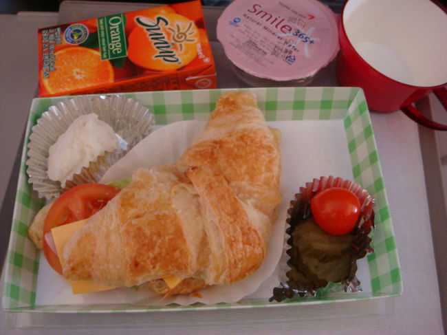 韓国から日本の機内食<br /><br />あっという間の旅でした。色々あったけど、なかなか楽しい旅行。<br />しかし、個人旅行初体験の自分の点数は５５点くらいかな。<br />下調べがキチンと出来てなかったのと、英語(言葉)が全然ダメ。<br />それに、ＭＲＴに乗れなかった。。。<br />もっと色んな所に行きたかったのと、体験したかった。<br />次の旅行は、もっと下調べしておこうと思います。