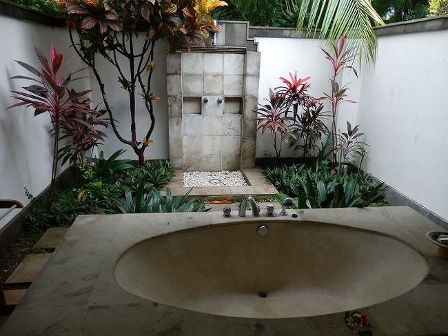 バスルームは半分露天です。あまりお湯を張ってはいるような感じはないのでしょう。１号室のは水漏れが激しく溜まりませんでした。