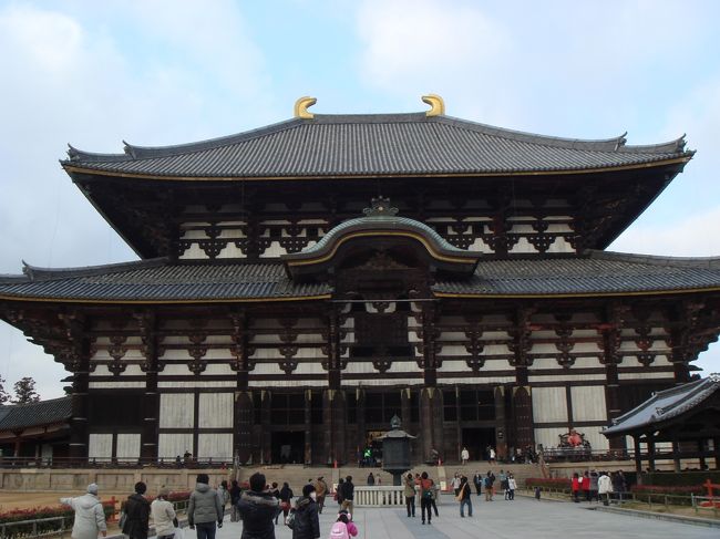 <東大寺/大仏殿><br />入場料（￥500）を払い中へ。<br />東大寺は広く、大仏殿は奥のほうにあるので、<br />時間に余裕をもって行かれるといいと思います。<br /><br />想像以上の大きさにややびっくり！<br />いよいよ大仏様とご対面。