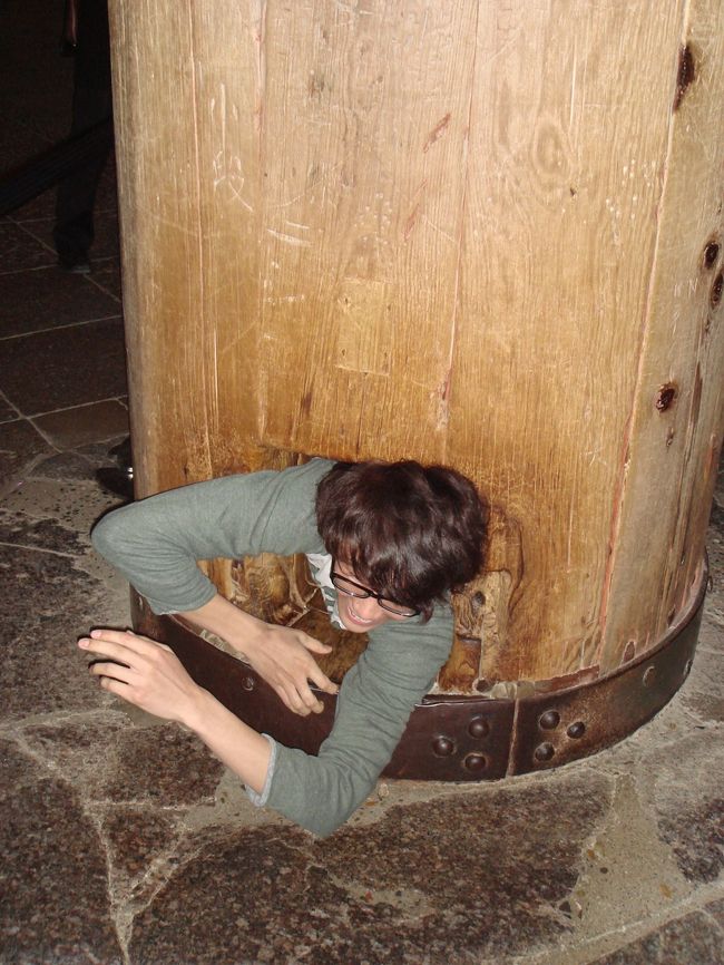 大仏の右後方の柱には、大仏の鼻の穴と同サイズといわれる穴が開いている。<br />くぐり抜ければ、無病息災などの厄除けになるといわれているらしい。<br />旅のお供の母様が「くぐろ〜♪」と言うので少々並んでみたものの、<br />以外に穴が小さく、ダウンでもこもこ状態な私達には厳しそうとあえなく断念。<br /><br />ちょうどその時、先ほどの平城京跡地へ向かうバスで一緒になった学生の一人がトライしていたので、<br />撮らせていただきました（無許可　笑）<br />結構細身のメンズでしたが、結構大変そうだった。。<br />何も知らない人がこの写真見たらぎょっとするだろうな〜笑<br />