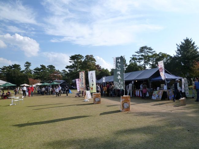 奈良公園にもどってくると、フードフェスティバルが行われていました。<br /><br />ここで鹿サイダー（柿酢風味）をいただいてひと休み。