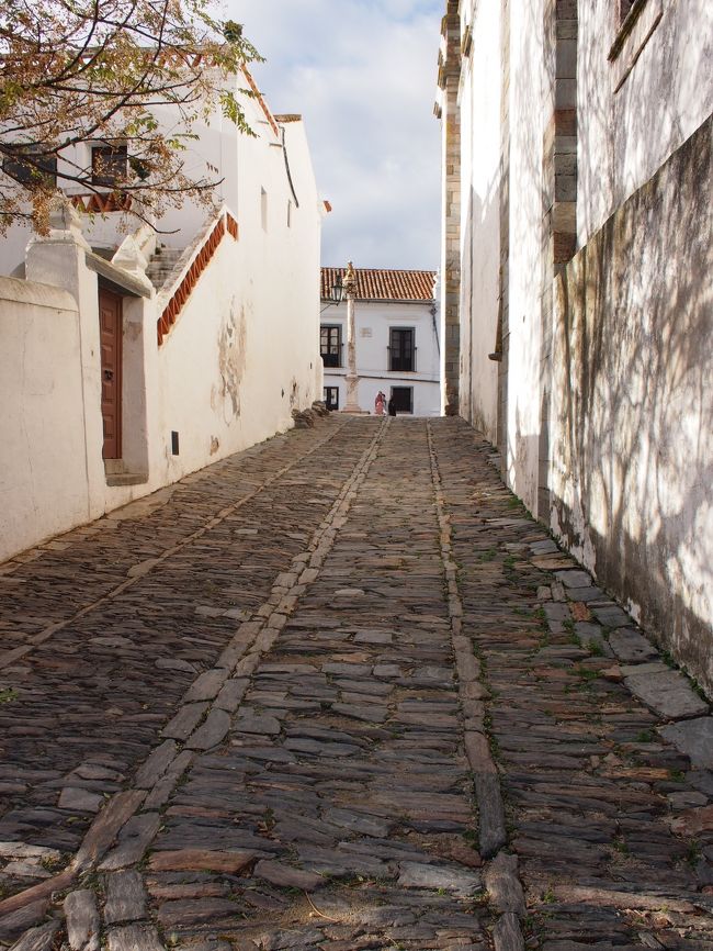 不揃いな石を　デコボコながらも　一定の規則で並べられた石畳が　モンサラーシュの大きな魅力の　一つです。