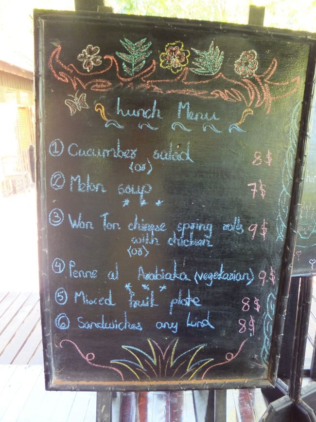 12時半にランチをとりにレストランへ。<br /><br />今日のメニューは<br />前菜にキューカンバ・サラダ<br />スープはメロン・スープ<br />メインはワンタン・スプリング・ロールか<br />ペンネというパスタ・・・<br /><br />う、う〜ん、メロンスープって何だ？<br />ワンタンで、春巻き？<br />わ、わからん！<br />わからなければ、頼んでみるか〜＾＾